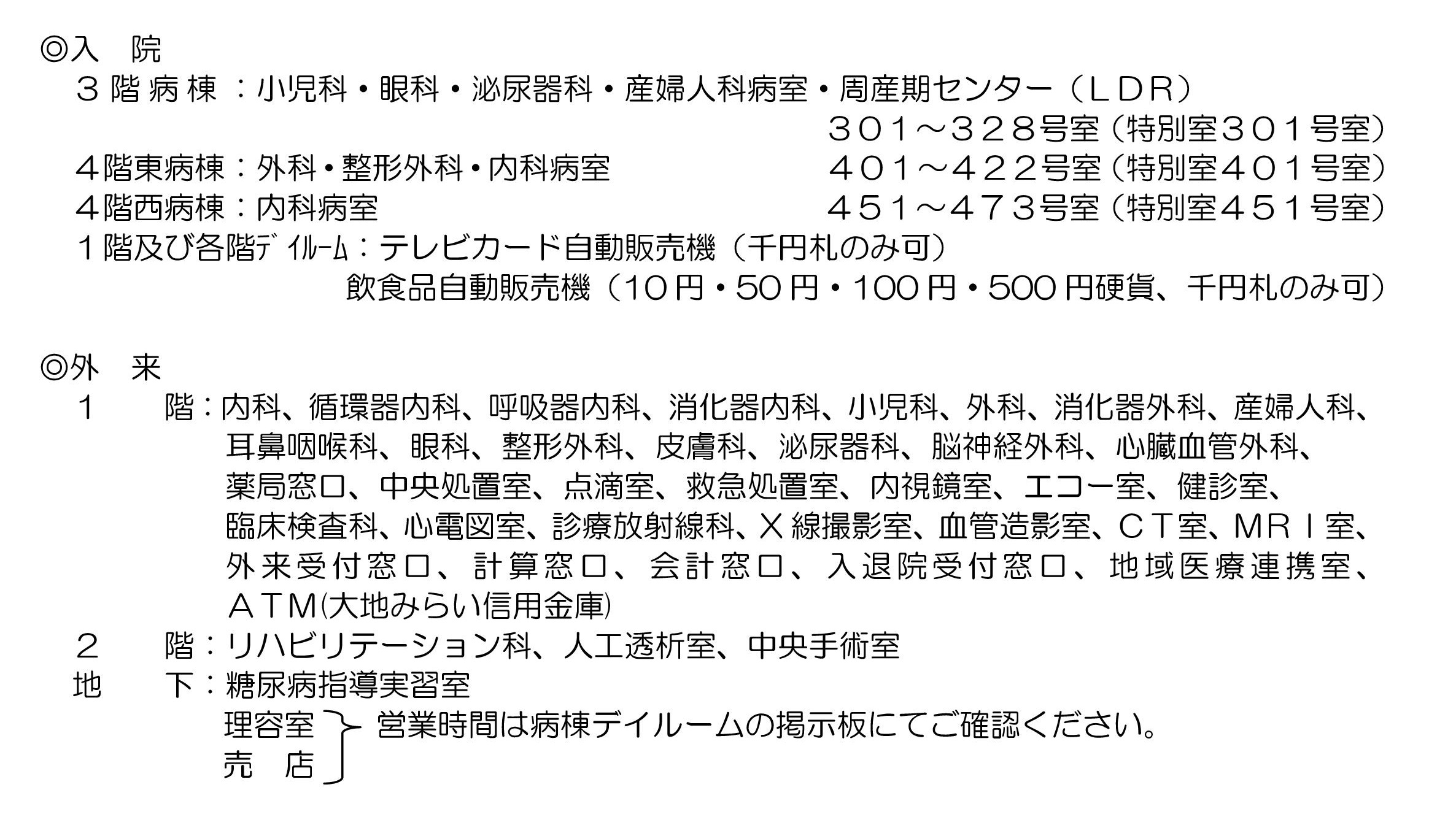 市立根室病院 入院に関するのご案内