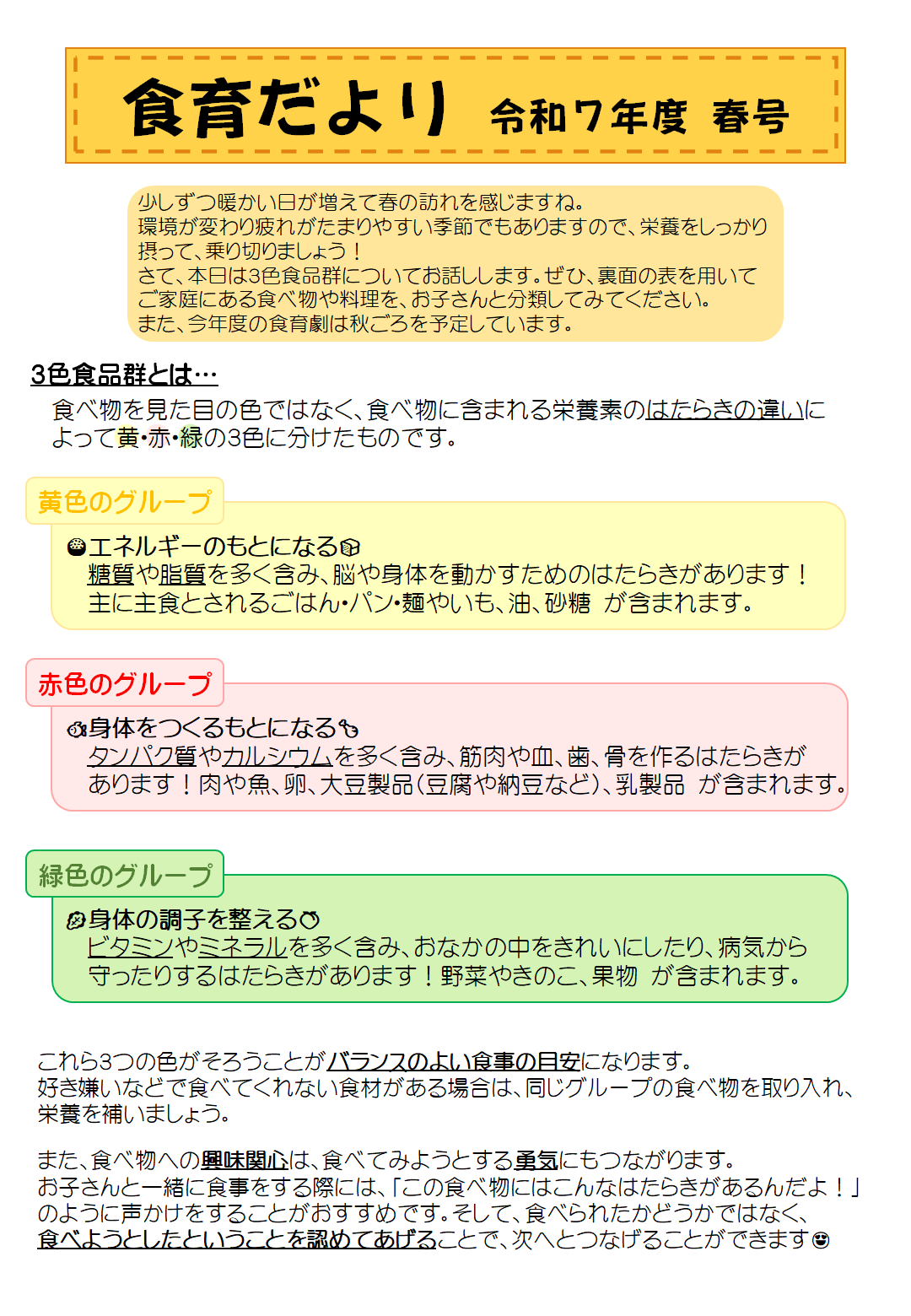 食育だより令和7年度　春号